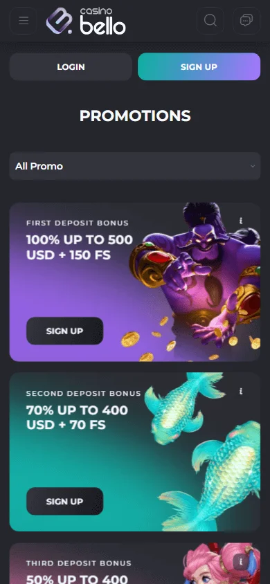 Casino Bello promotional offers on mobile